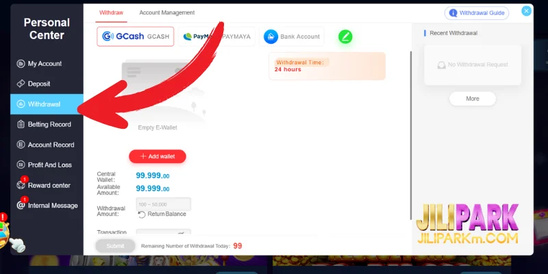 Jilipark Withdrawal money